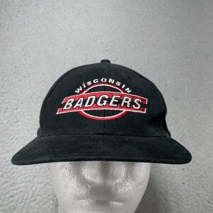 Vintage Wisconsin Badgers Hat Cap Strap Back Mens One Size Black NCAA Football